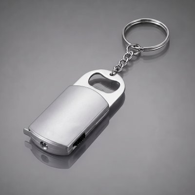 Брелок-открывалка с рулеткой и фонариком Open, серебристый