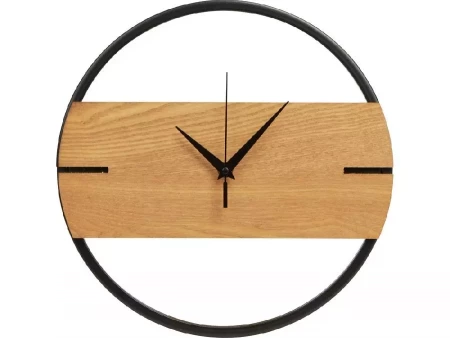 Деревянные часы с металлическим ободом, диаметр 30 см, Time Wheel горизонтальные, натуральный/черн