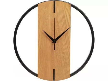 Деревянные часы с металлическим ободом, диаметр 30 см, Time Wheel, натуральный/черный